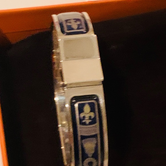 Very Rare Hermes Clic Bracelet in 925 Sterling Silver - Navy Fleur de Lis - PM - Picture 5 of 11